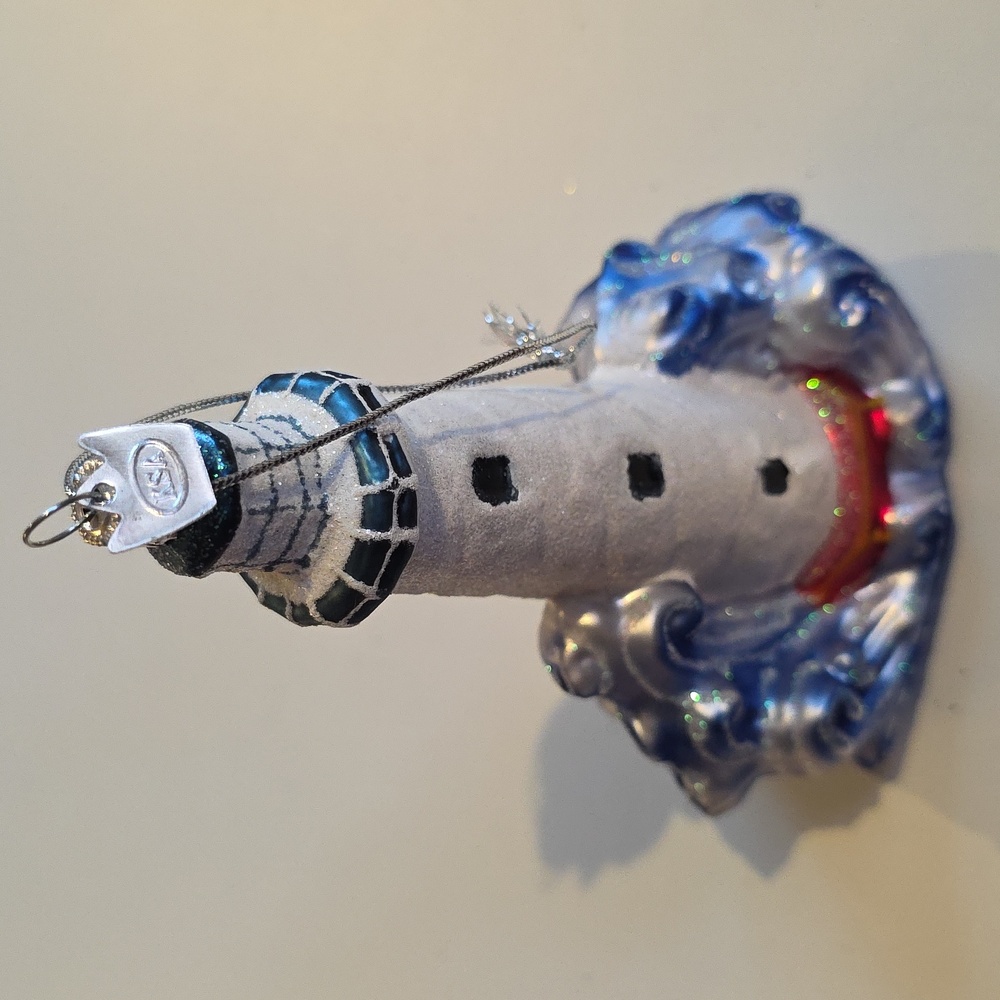 Kurt Adler Lighthouse Ornament with Blue and Red Details